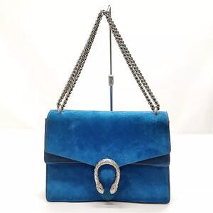 Auth Gucci Cerulean Blue Suede Dionysus Shoulder Bag Medium